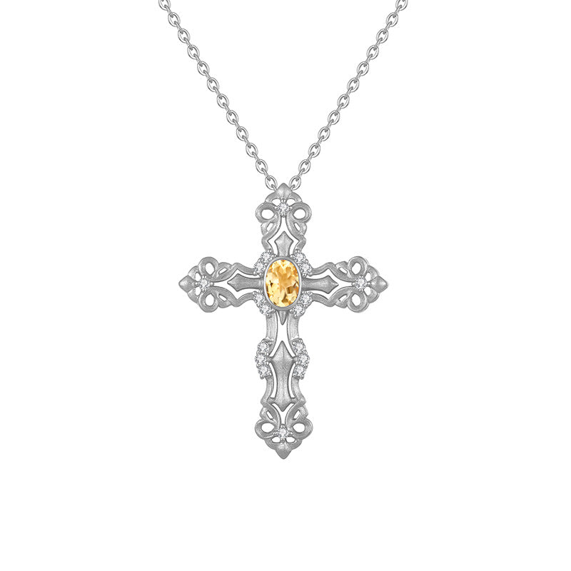 S925 Sterling Silver Colored Crystal Cross Necklace