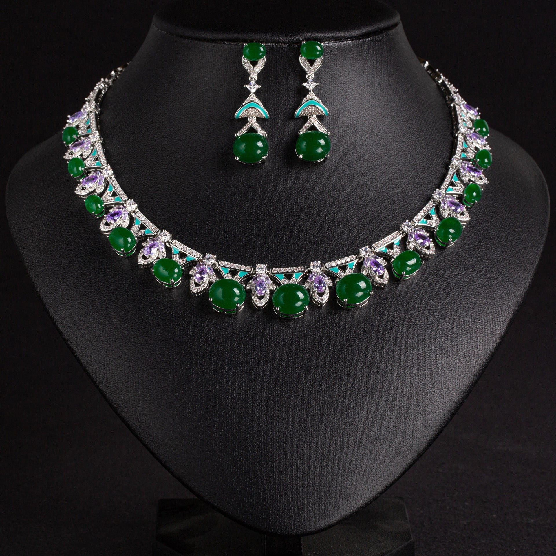 Luxury Amethyst Purple Crystal Necklace and Earrings Jewelry Set