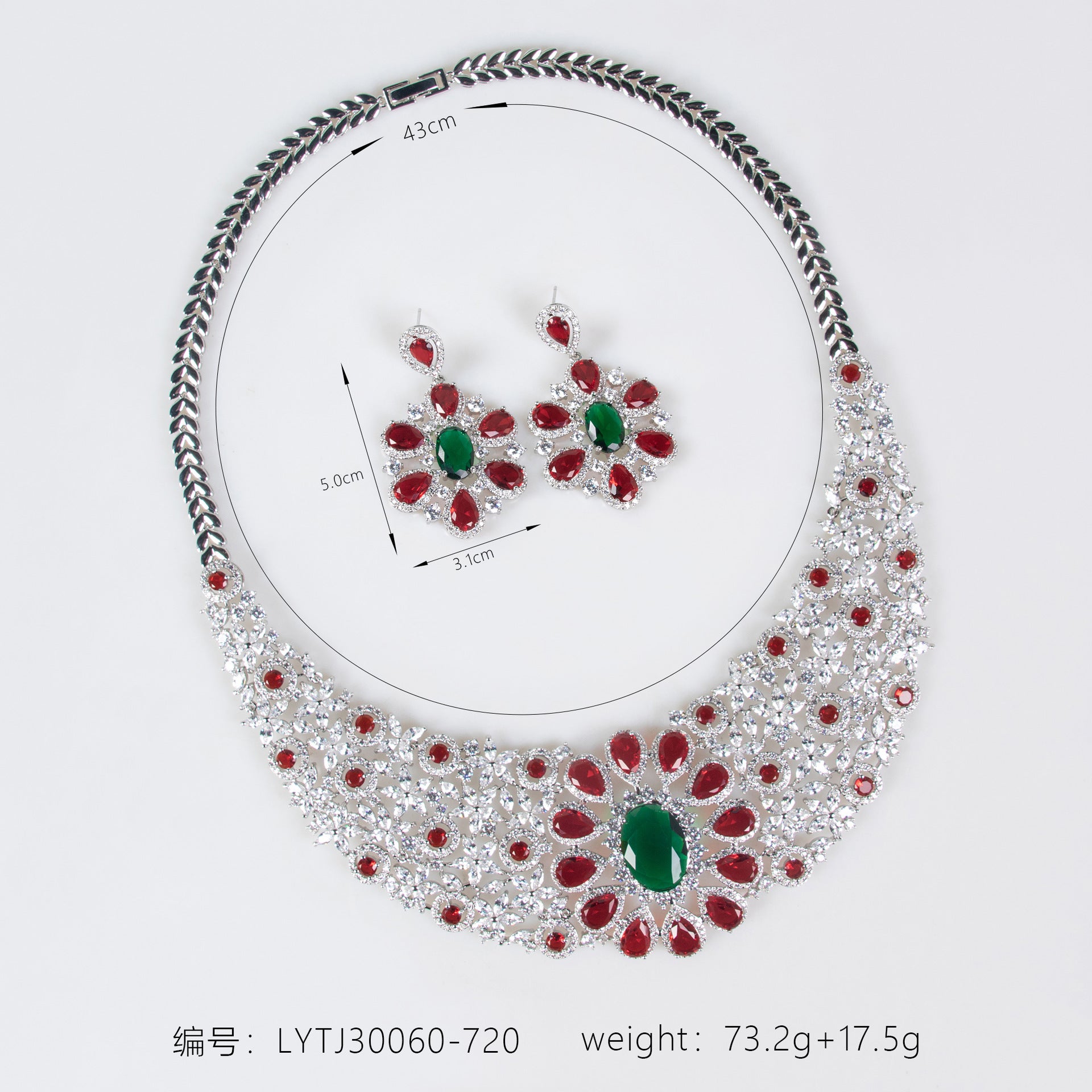 Luxury Red Gemstone Flower Necklace and Earrings Set – Elegant Statement Jewelry