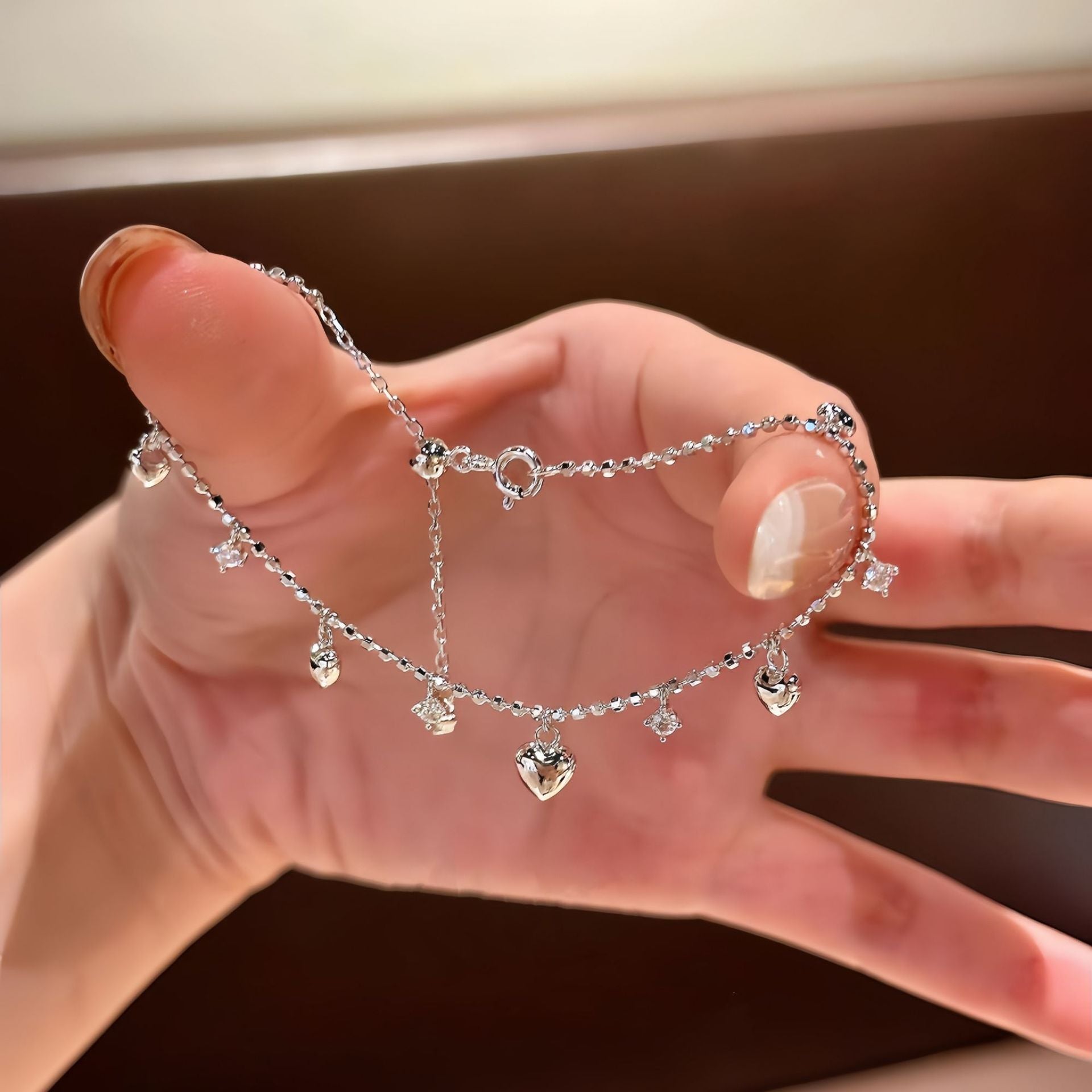 S925 Sterling Silver Love Tassel Diamond Bracelet