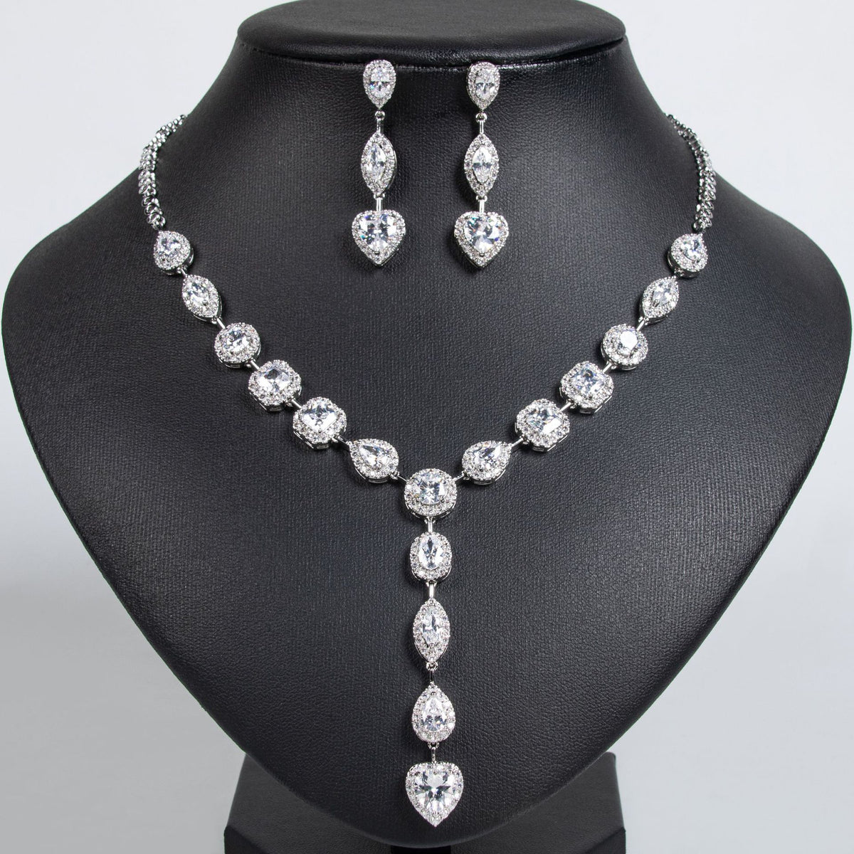 Luxury Multicolor Gemstone Heart Necklace Set for Women – Elegant Y-Drop Jewelry with Matching Earrings