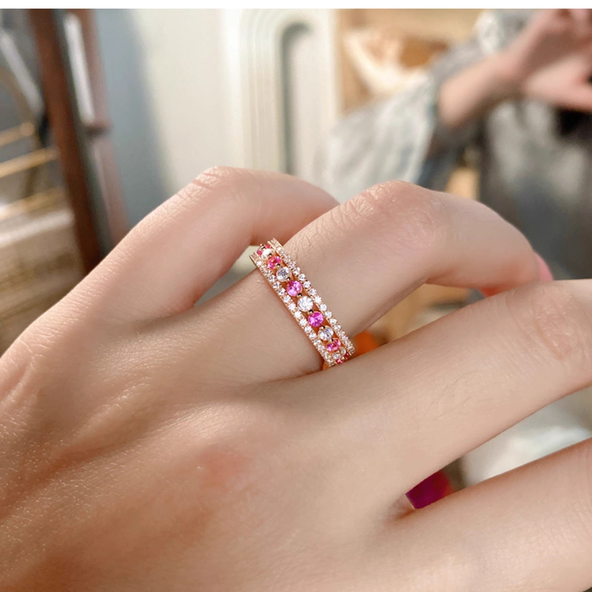 Golden diamond studded hollow ring