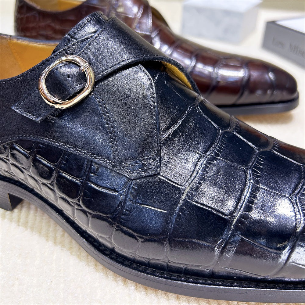 Crocodile embossed buckle business dress men's monk shoes