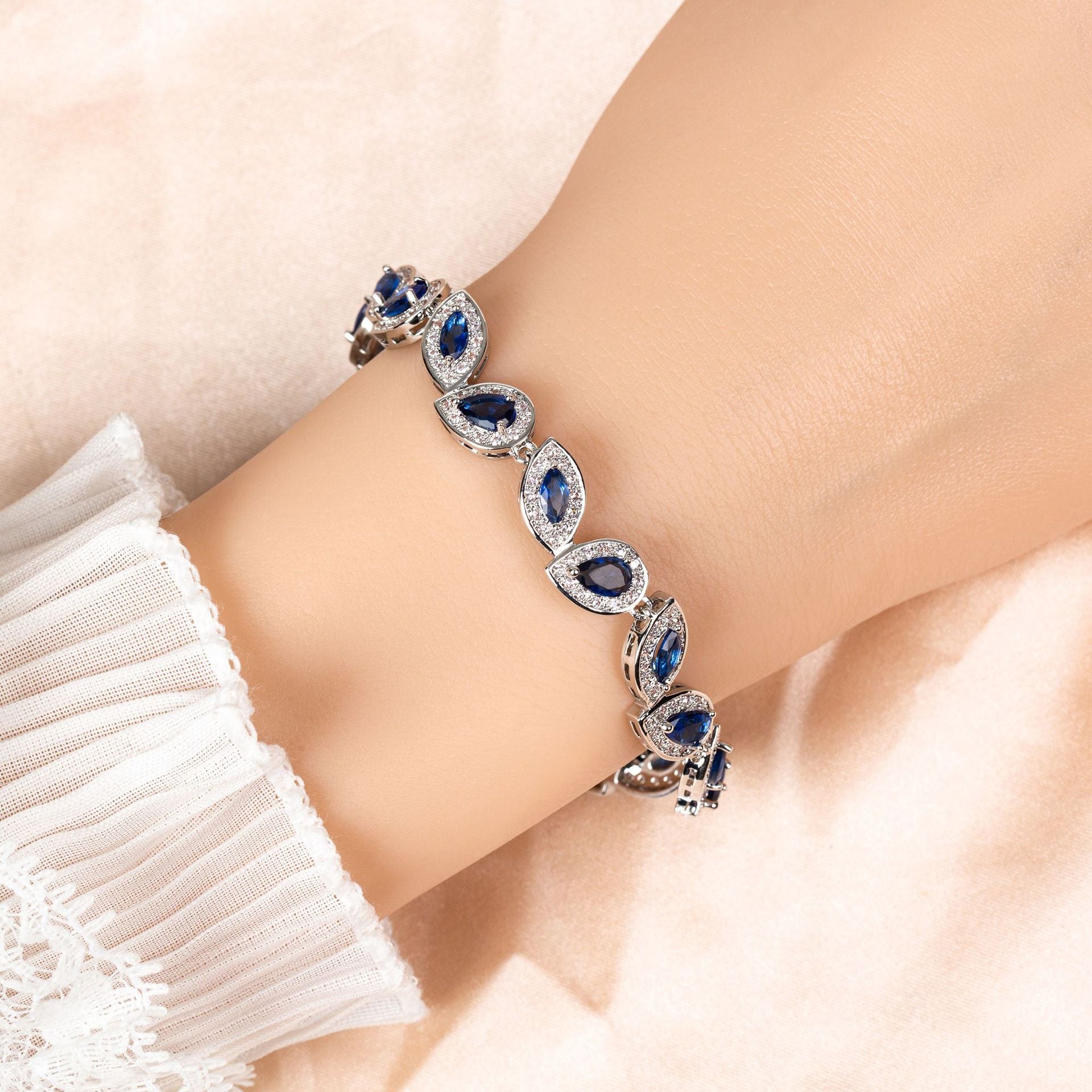 Luxury Multicolor Teardrop Crystal Bracelet – Silver Tone Statement Jewelry for Women