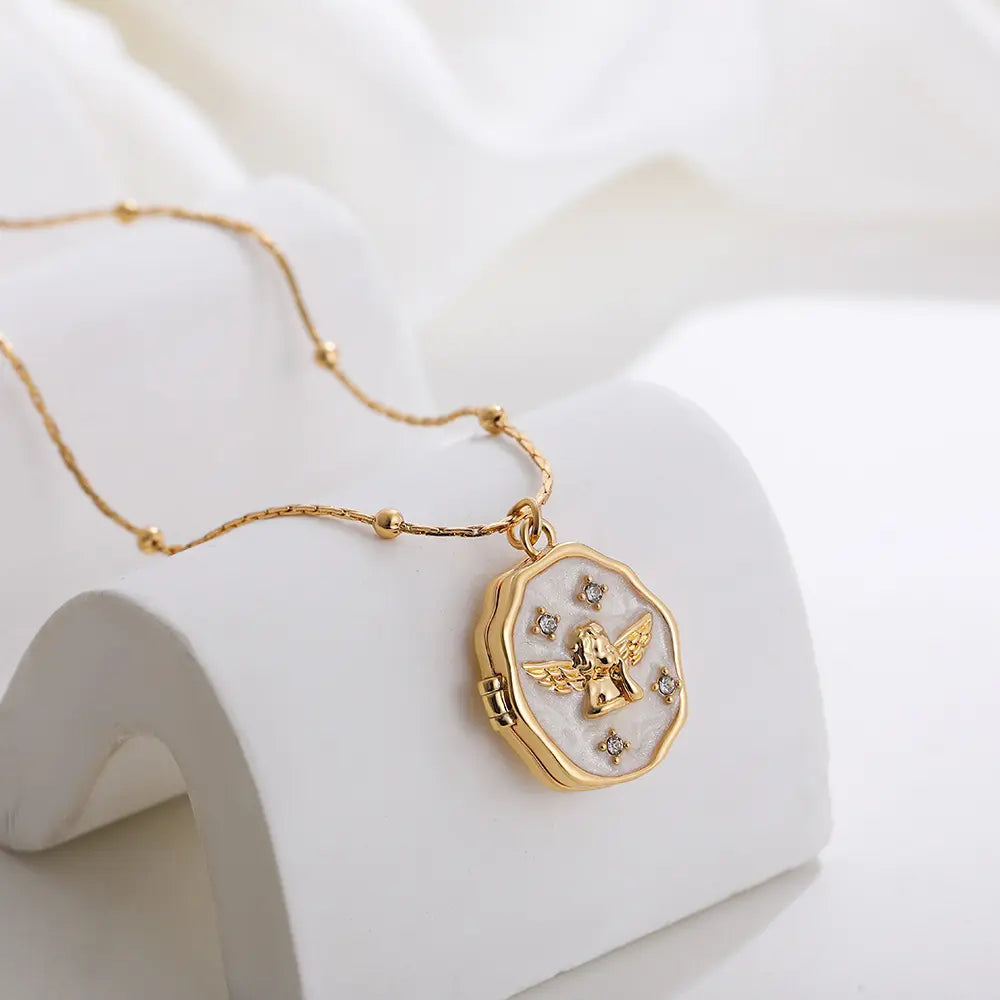 Collier cadre photo ouvrant vintage en or 18 carats
