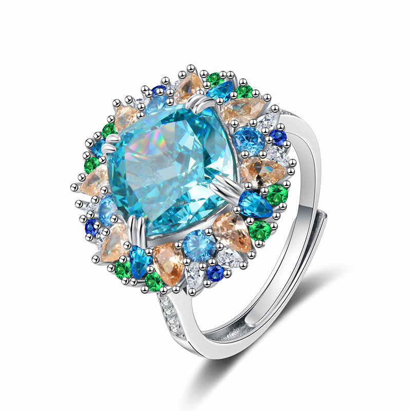 Fashion sea blue high carbon diamond ring
