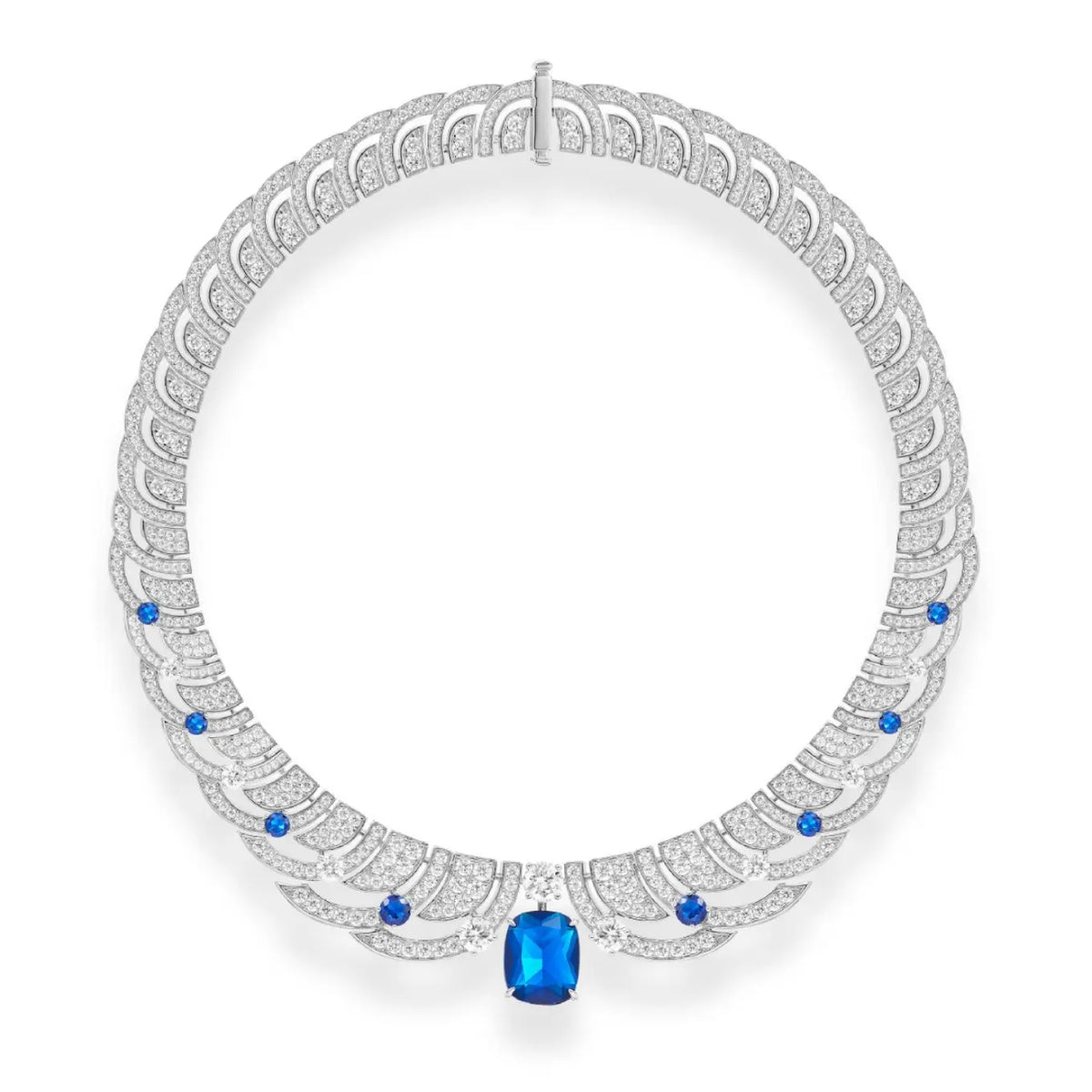 Blue Sapphire Crystal Necklace and Earrings Set Luxury Jewelry for Women Elegant Party Set