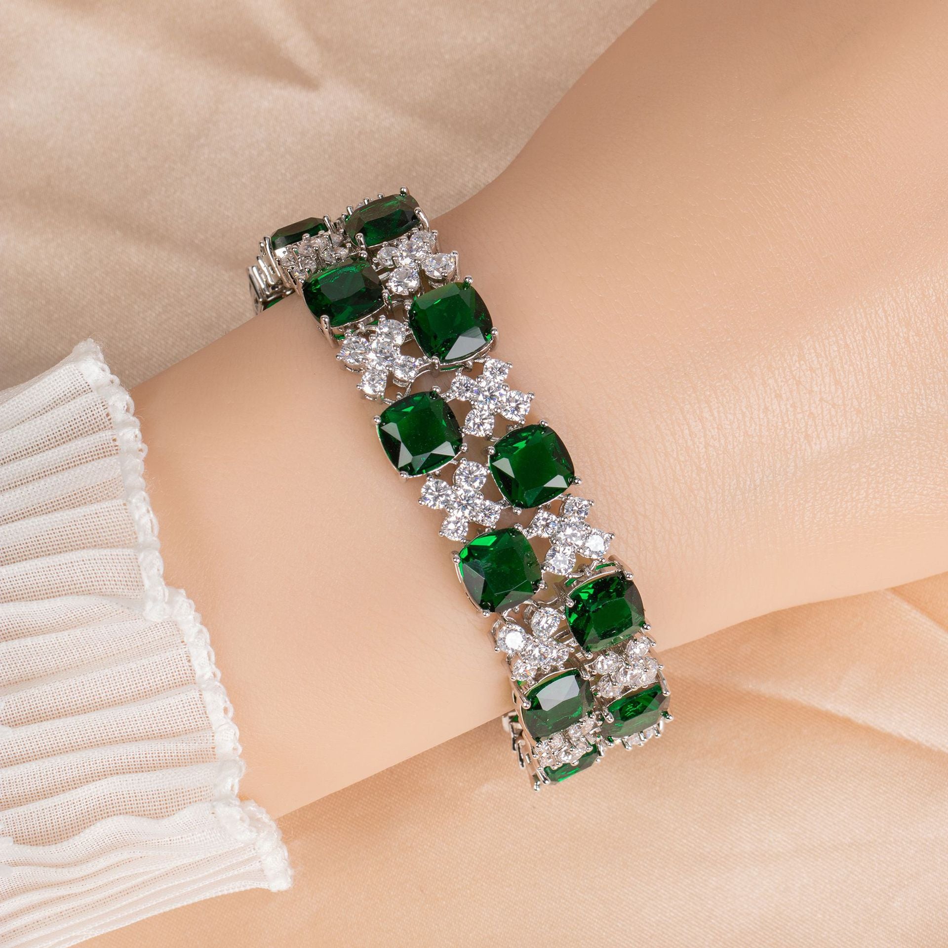 Stylish double-row square zircon colored treasure bracelet