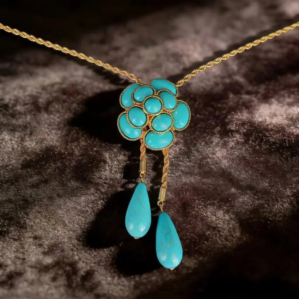 Qingdao, ensemble frangé de fleurs turquoise, chaîne de clavicule polyvalente pour femmes, style luxe léger, pour le bureau