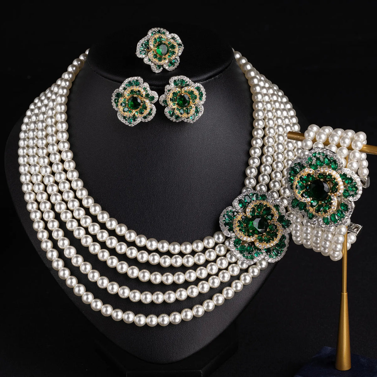 Elegant Pearl Floral Jewelry Set – Luxury Necklace Earrings Bracelet for Women