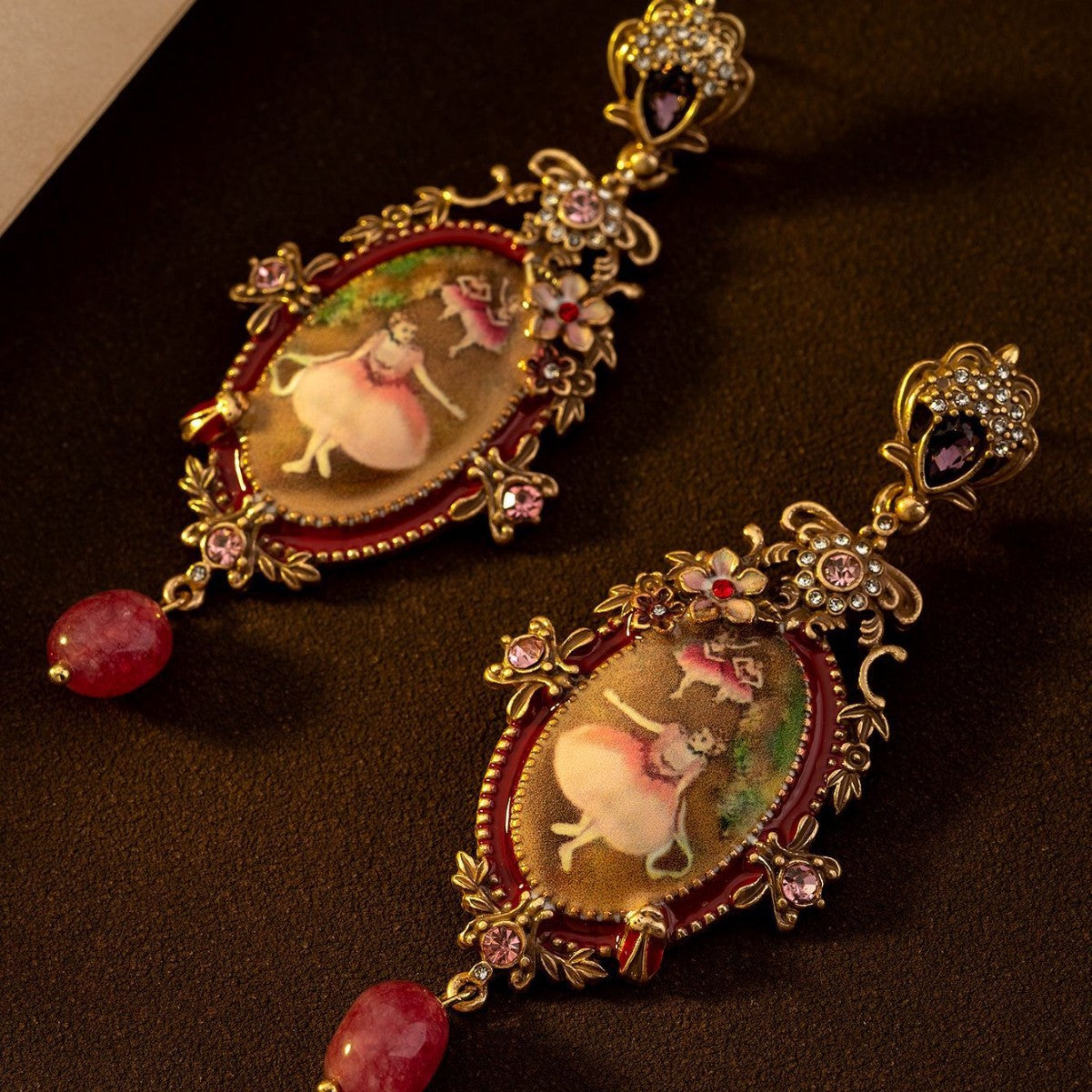 Medium vintage oil painting relief ballet girl stud earrings