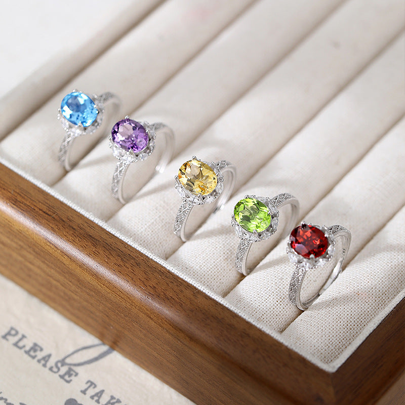 S925 Sterling Silver Color Treasure Adjustable Ring