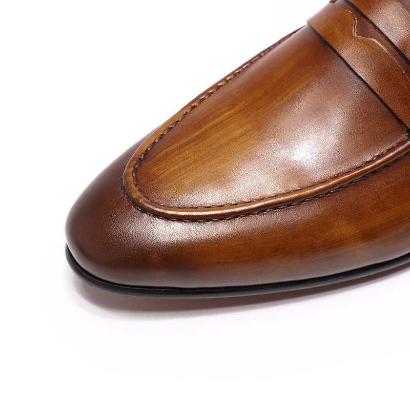 Brown Genuine Leather Business Loafers in British Style Men’s Leather Shoes