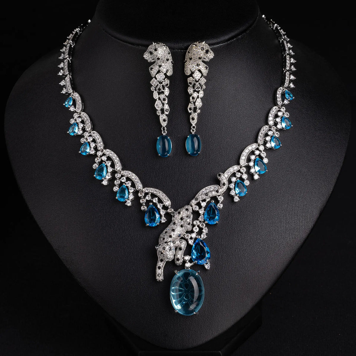 Ensemble Collier Léopard Luxe Cristal – Bijoux Fantaisie Rouge Éclatant pour Femmes