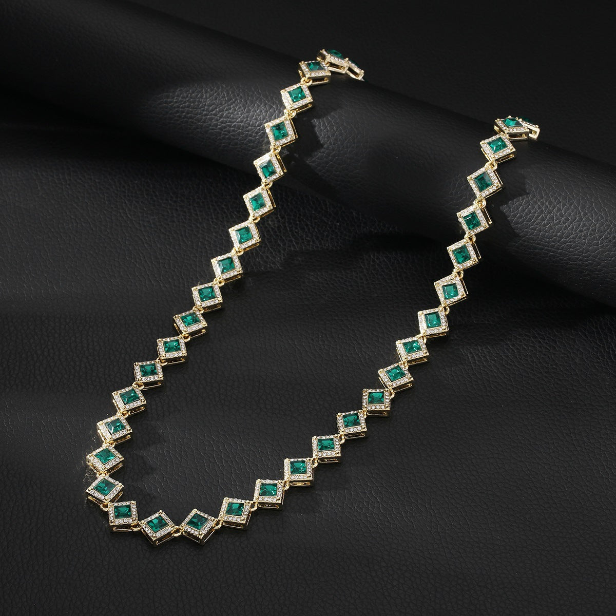 Emerald Small Square Diamond Cuban Necklace