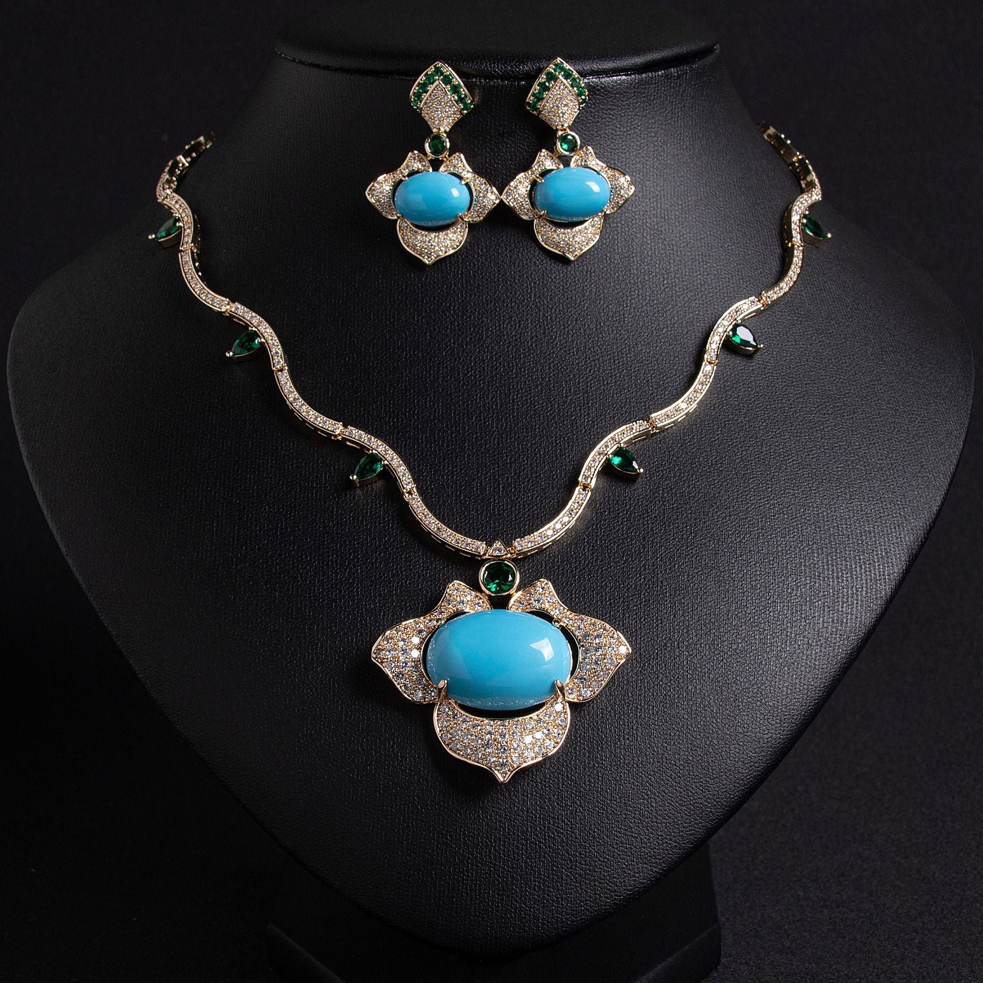 Luxury Ruby Red Crystal Necklace Earrings Set – Vintage Statement Jewelry for Women