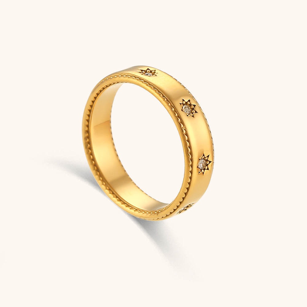 18K gold plated retro zircon star ring