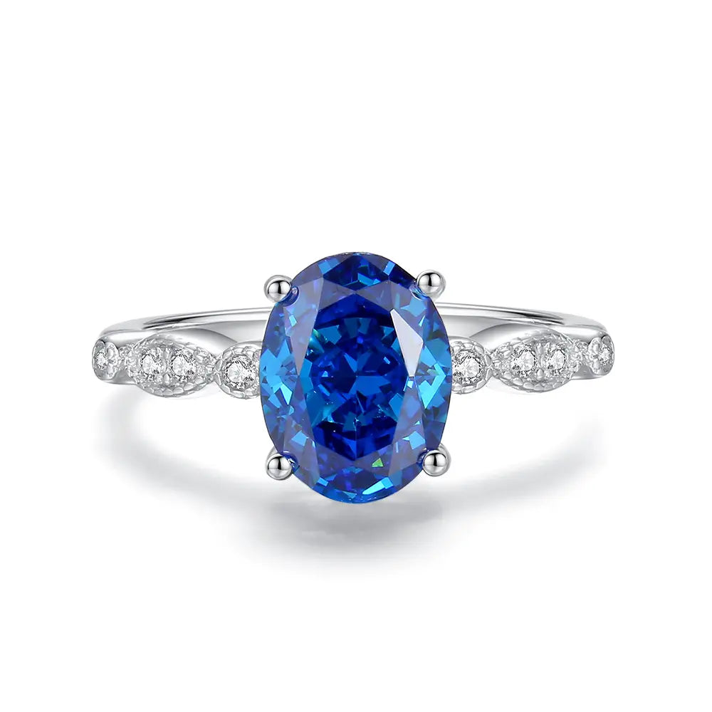 Bague de fiançailles de luxe ovale en saphir bleu pour femme