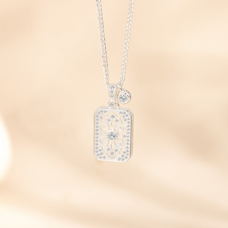 S925 Sterling Silver Medieval Full Diamond Nameplate Necklace