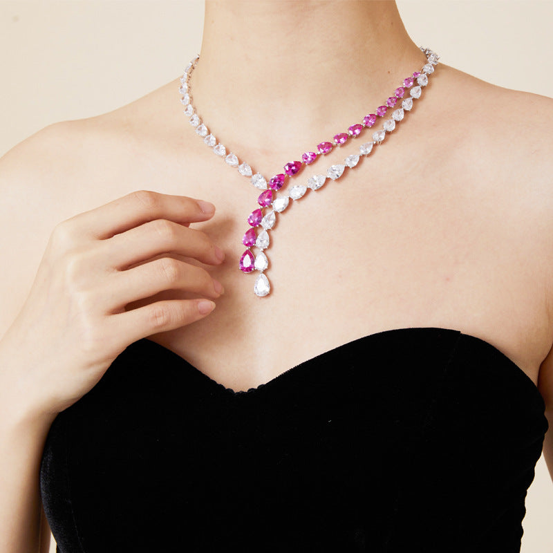 Double Pink Pear-Shaped Tassel Necklace