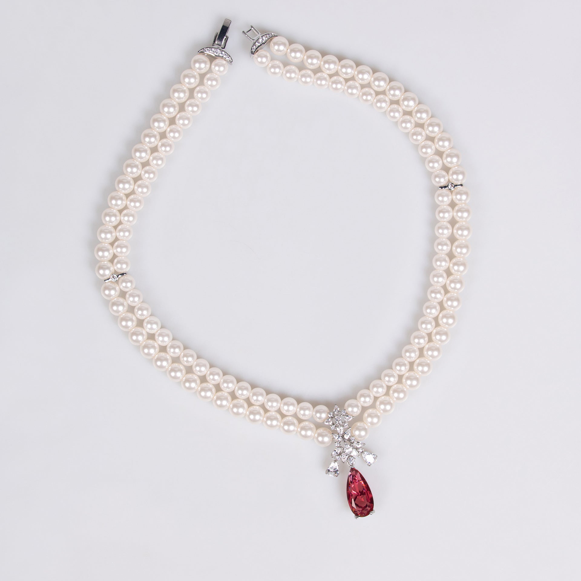 Luxury Pearl and Emerald Green Crystal Necklace and Earrings Set