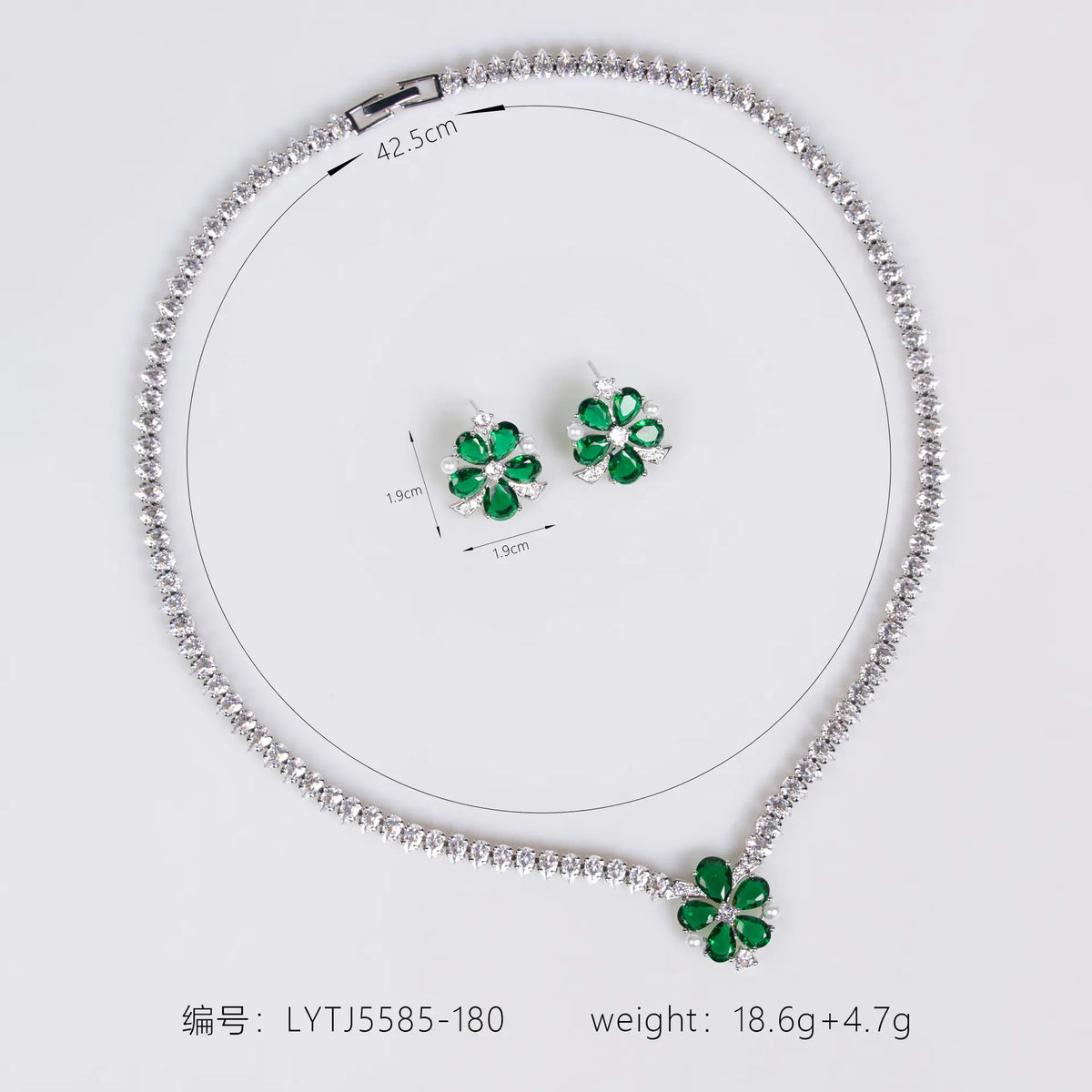 Luxury Emerald Green Floral Necklace Set for Women – Marquise Crystal Jewelry with Matching Earrings