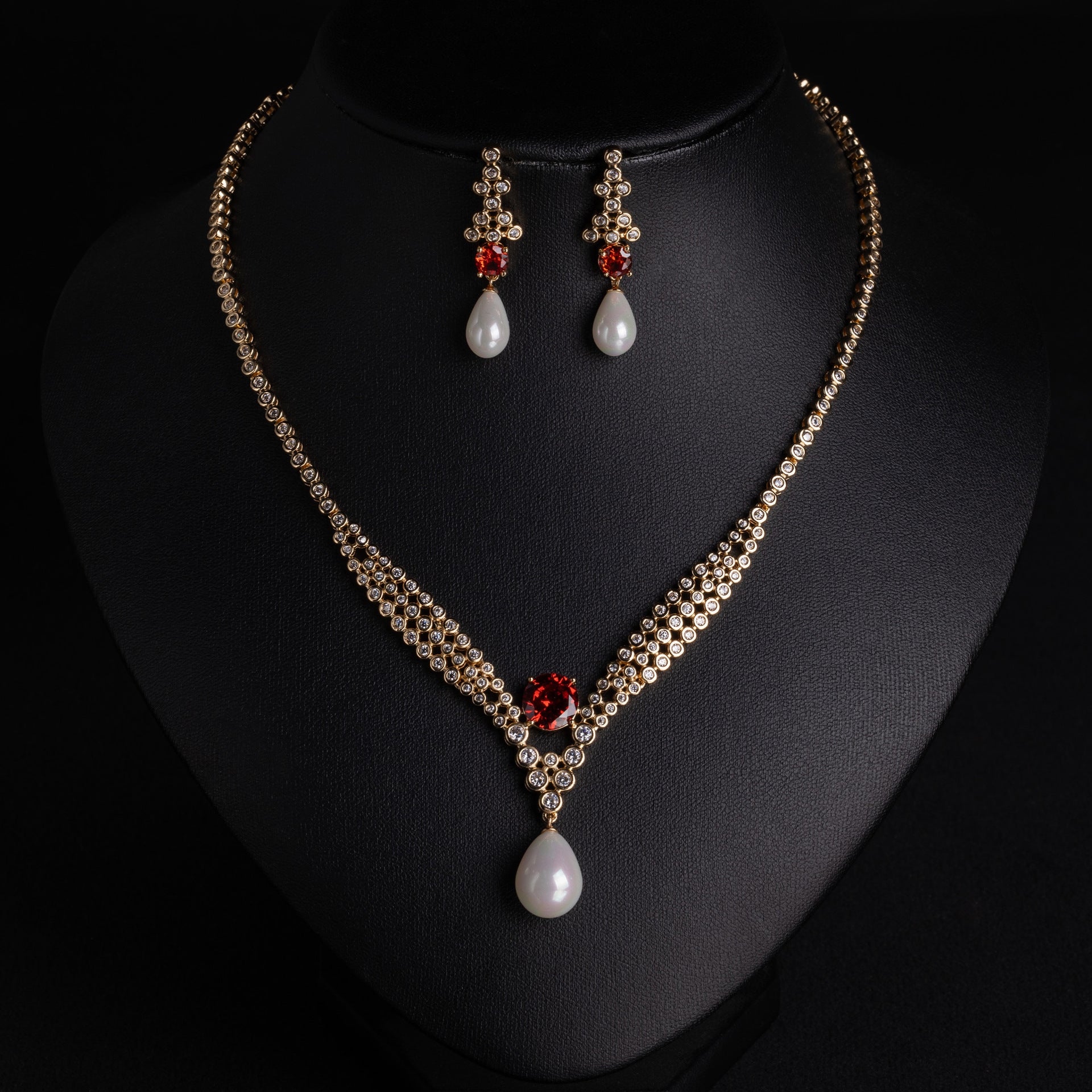 Elegant Purple Pearl Drop Jewelry Set – Gold Tone Necklace Earrings for Women
