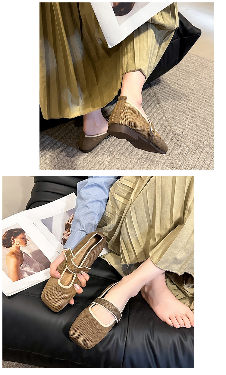 Eco-friendly woven flat-head hollowed-out women's loafers