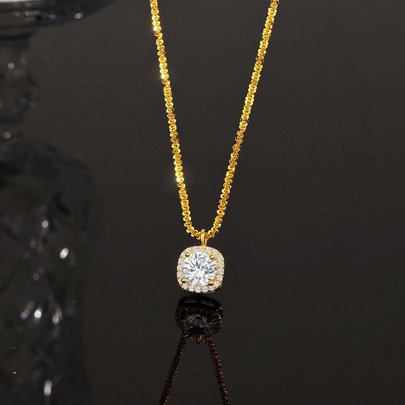S925 Sterling Silver Simple Square Diamond Necklace