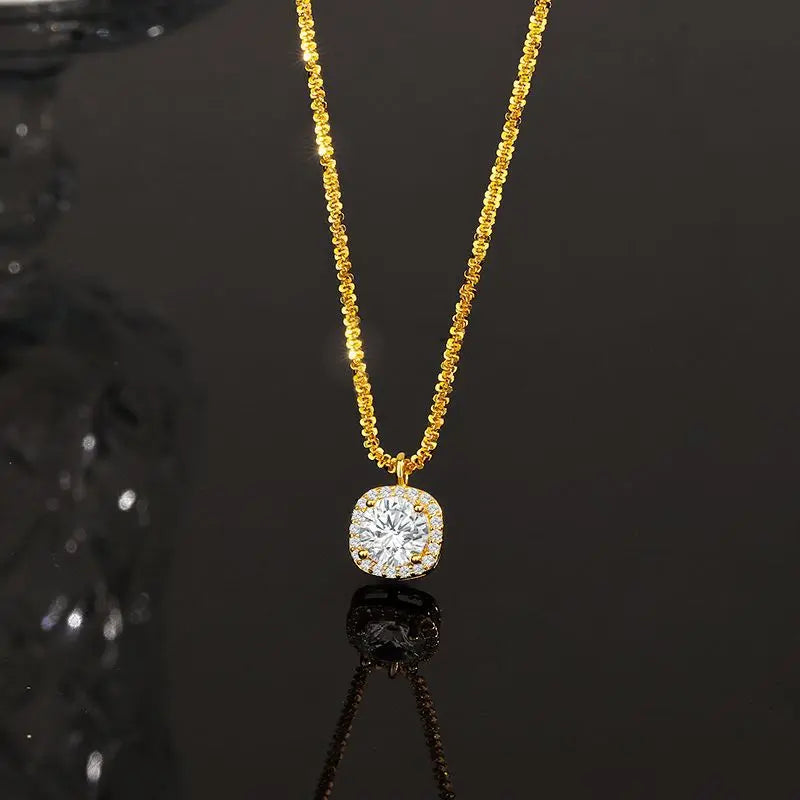 Collier en argent sterling S925 simple avec diamant carré