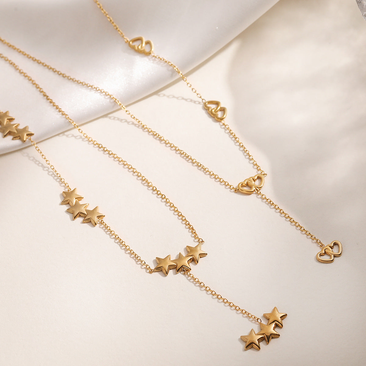 Simple love star fringed necklace