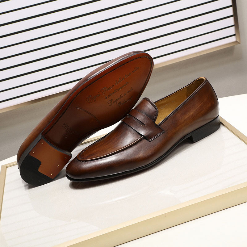 Brown Genuine Leather Business Loafers in British Style Men’s Leather Shoes