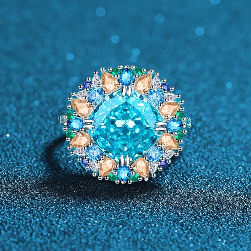 Fashion sea blue high carbon diamond ring