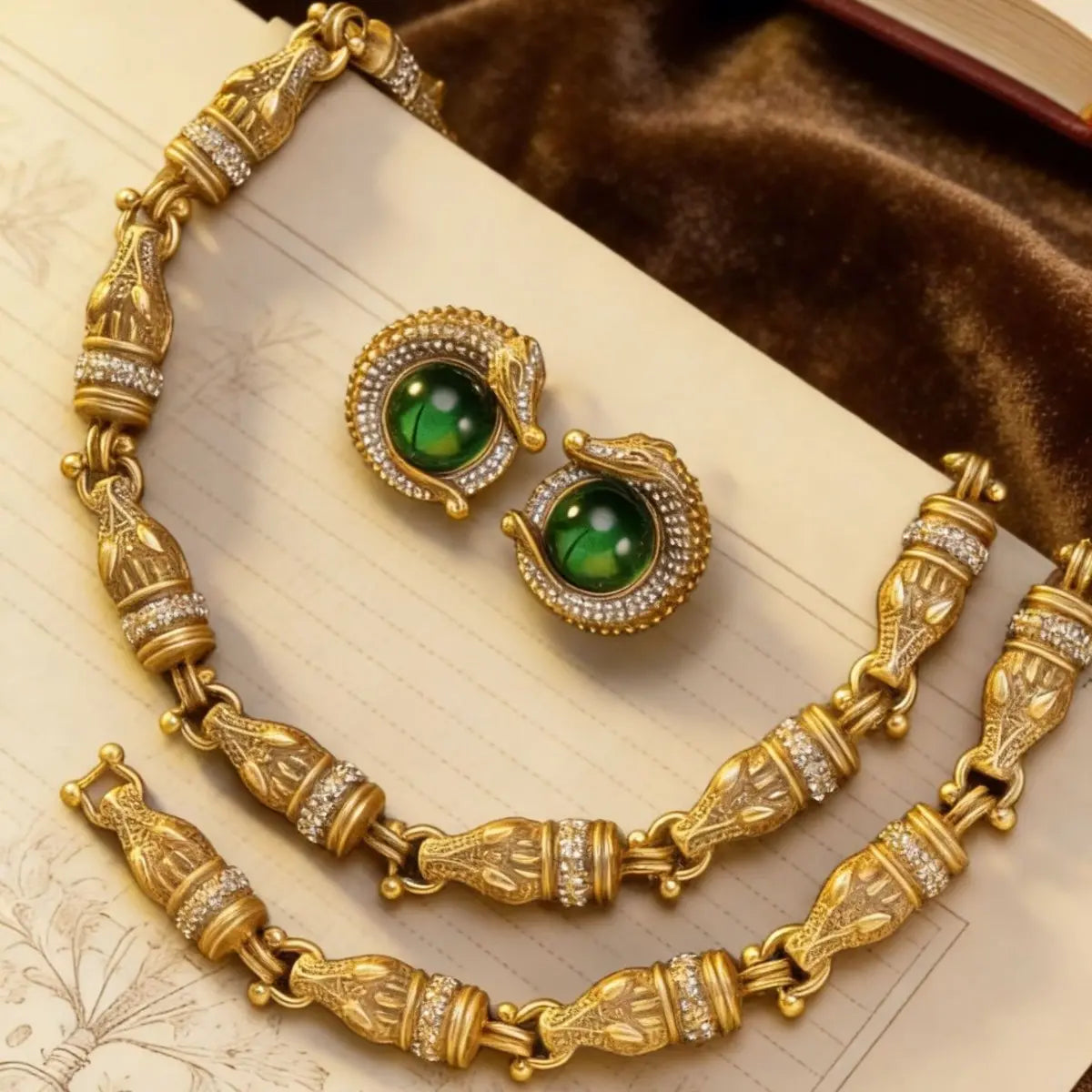 Collier diamant médiéval vintage émaillé