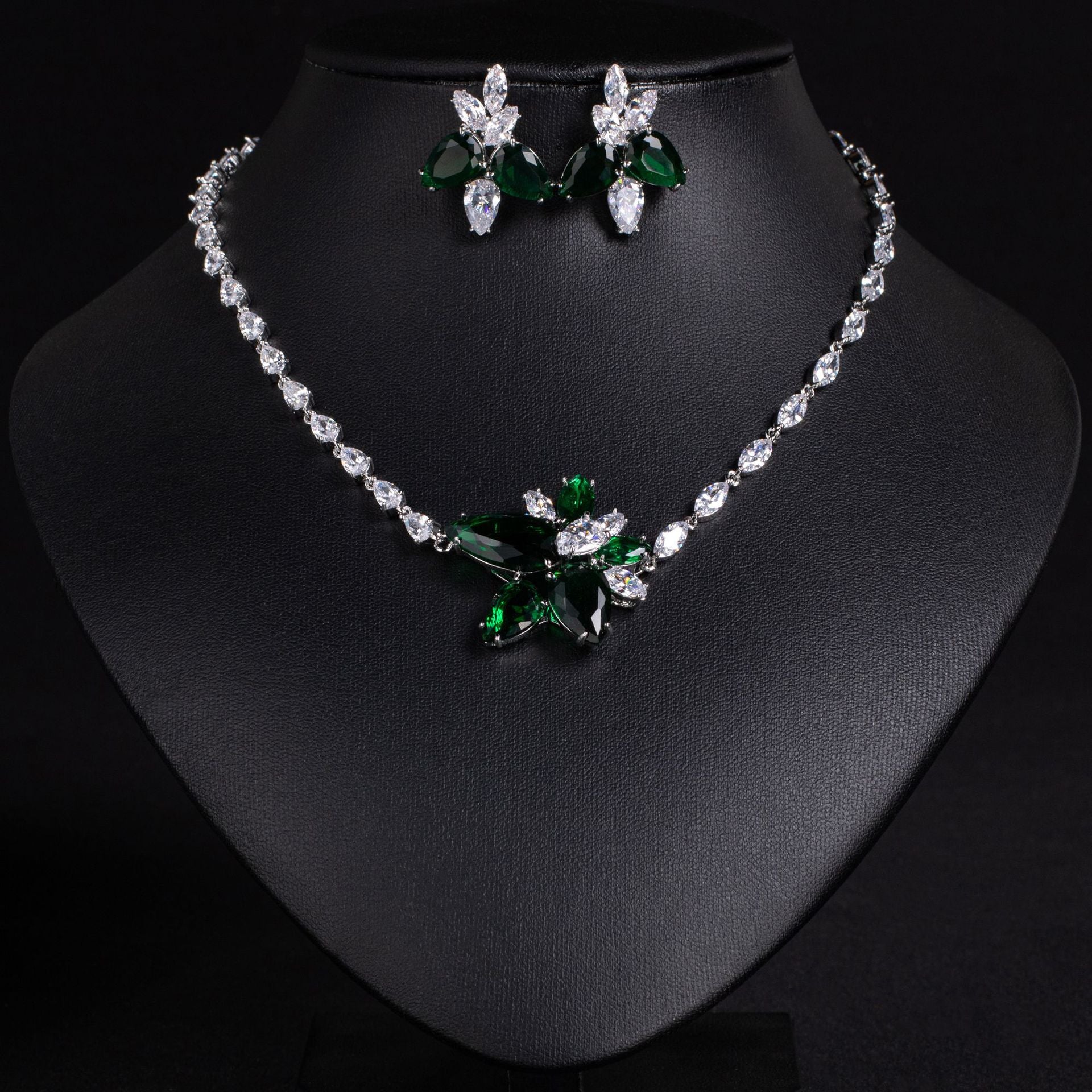 Luxury Navy Blue Crystal Necklace and Earrings Jewelry Set