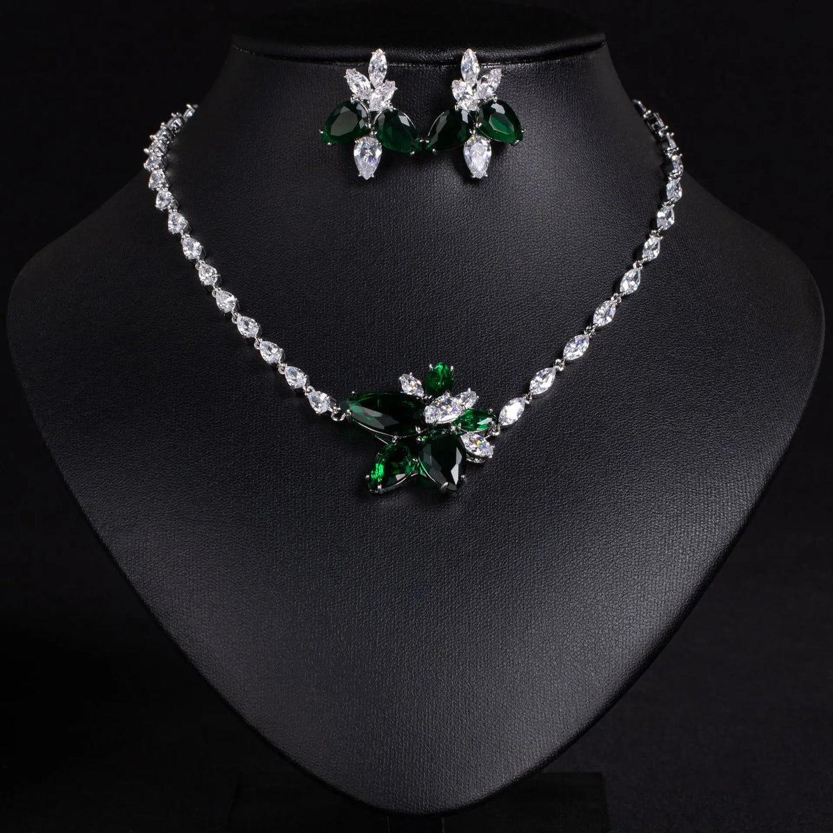 Luxury Navy Blue Crystal Necklace and Earrings Jewelry Set