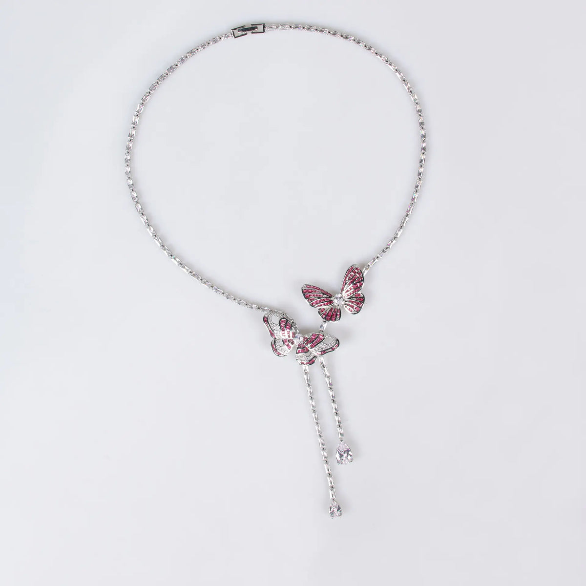 Luxury Purple Butterfly Crystal Necklace Earrings Ring Jewelry Set