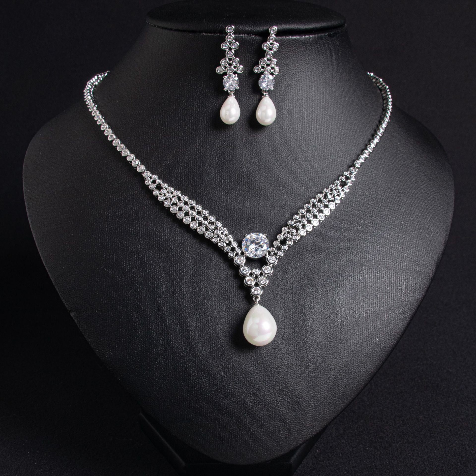 Elegant Purple Pearl Drop Jewelry Set – Gold Tone Necklace Earrings for Women