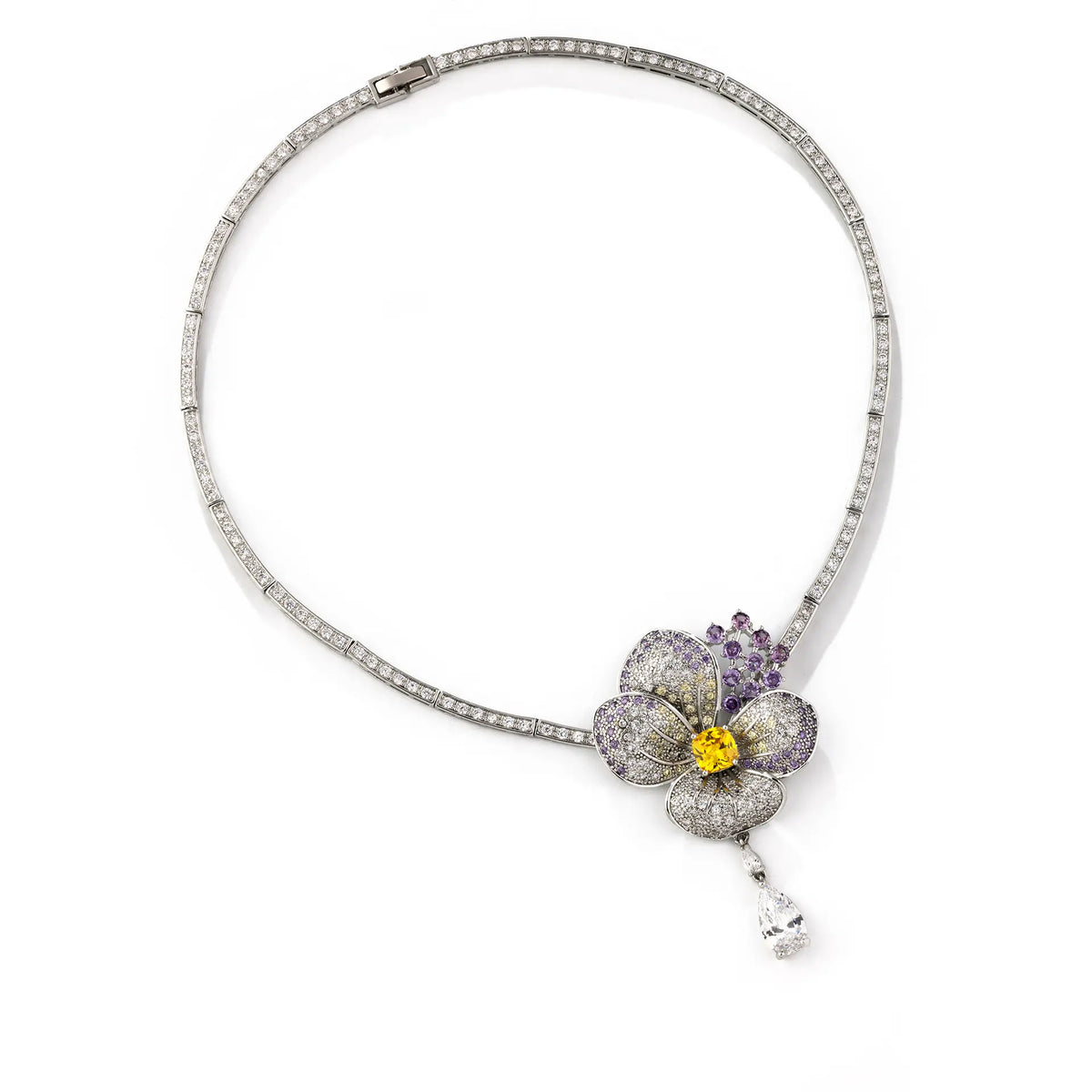 Luxury White Crystal Floral Jewelry Set – Elegant Statement Necklace Earrings