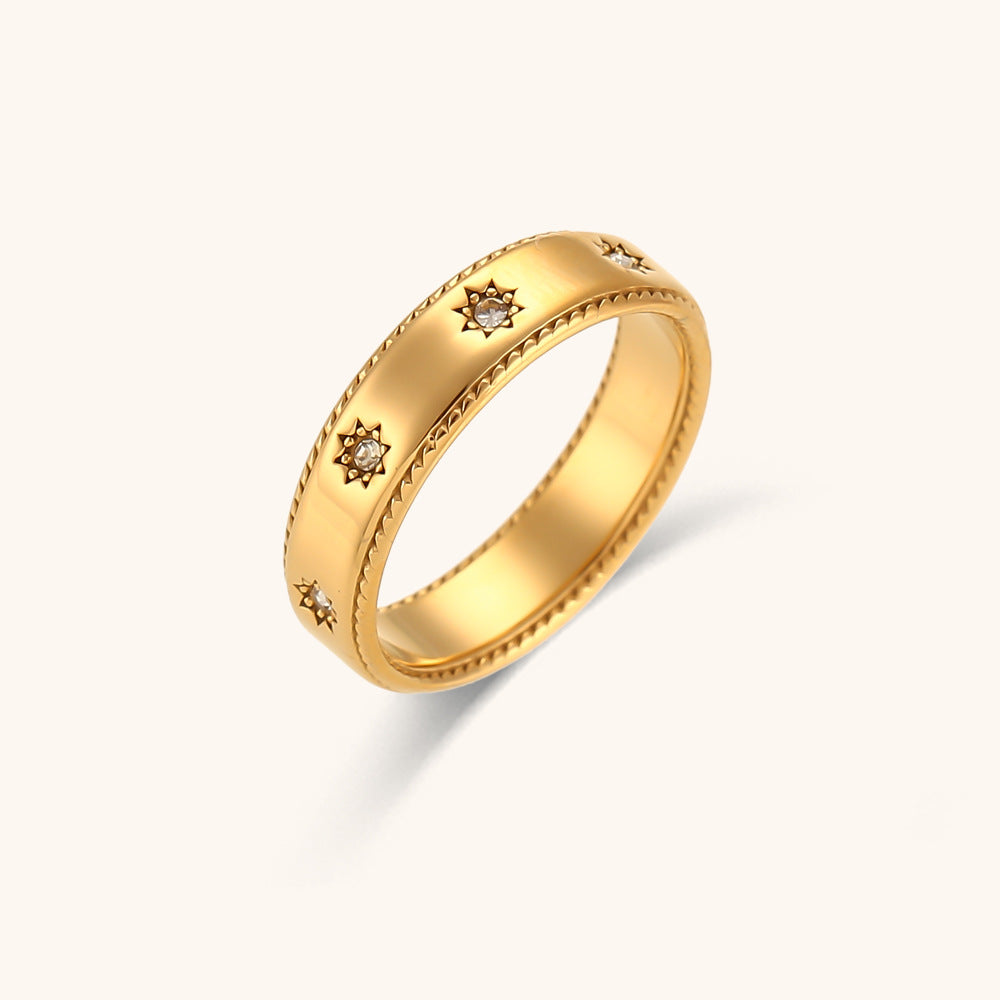 18K gold plated retro zircon star ring