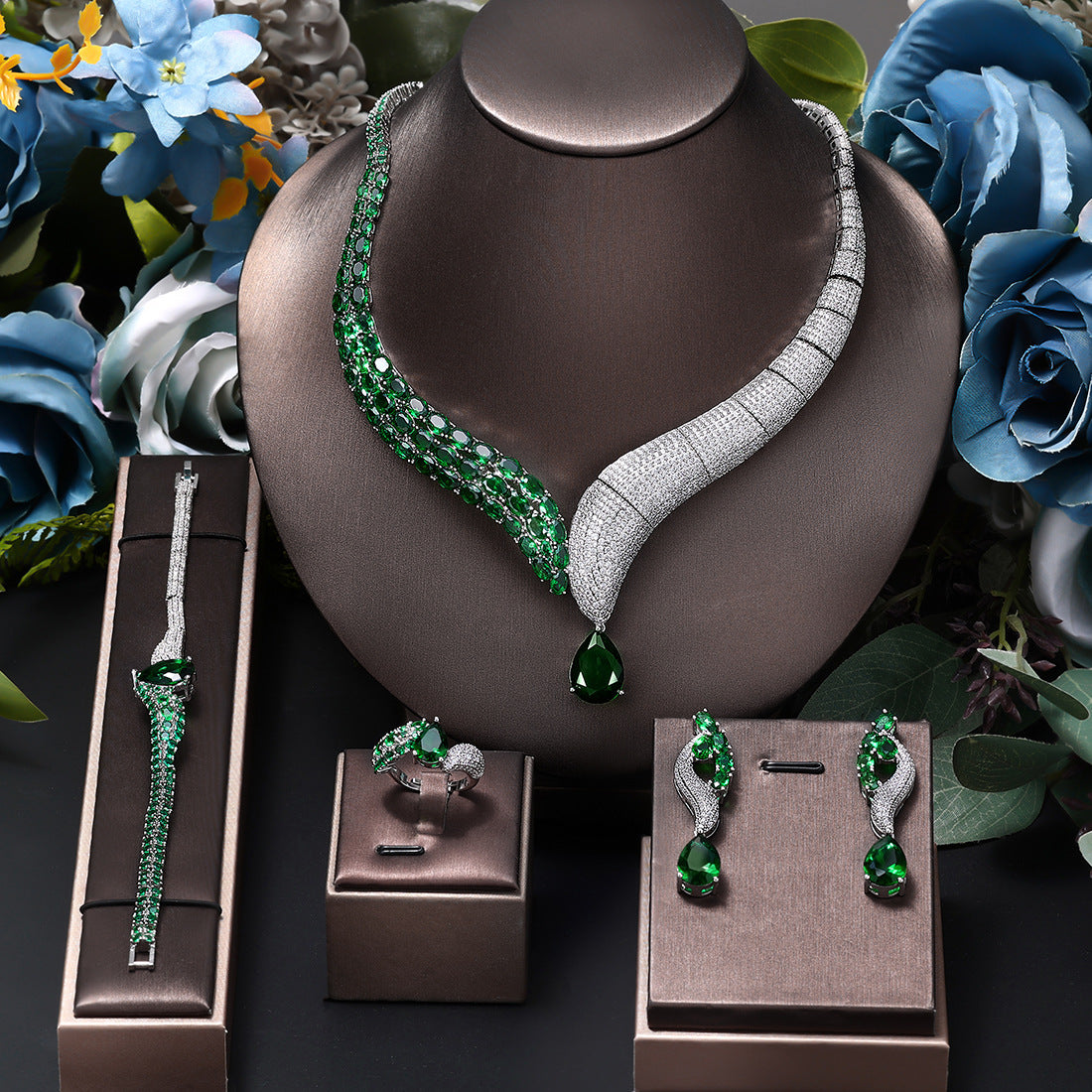 Parure de Bijoux de Luxe avec Cristaux Émeraude