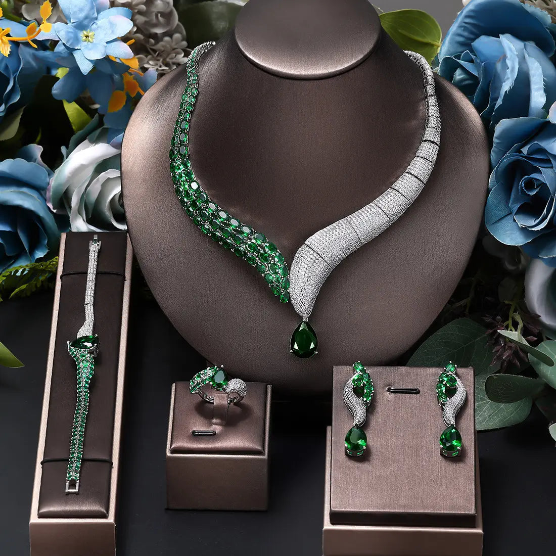 Parure de Bijoux de Luxe avec Cristaux Émeraude