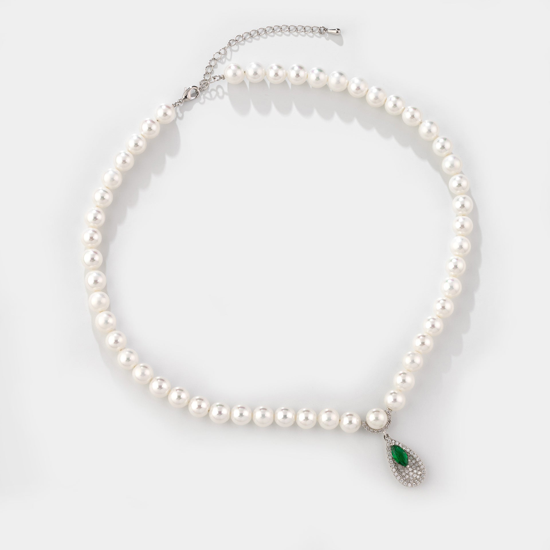 Luxury White Pearl Necklace Set – Emerald Green Drop Earrings Jewelry
