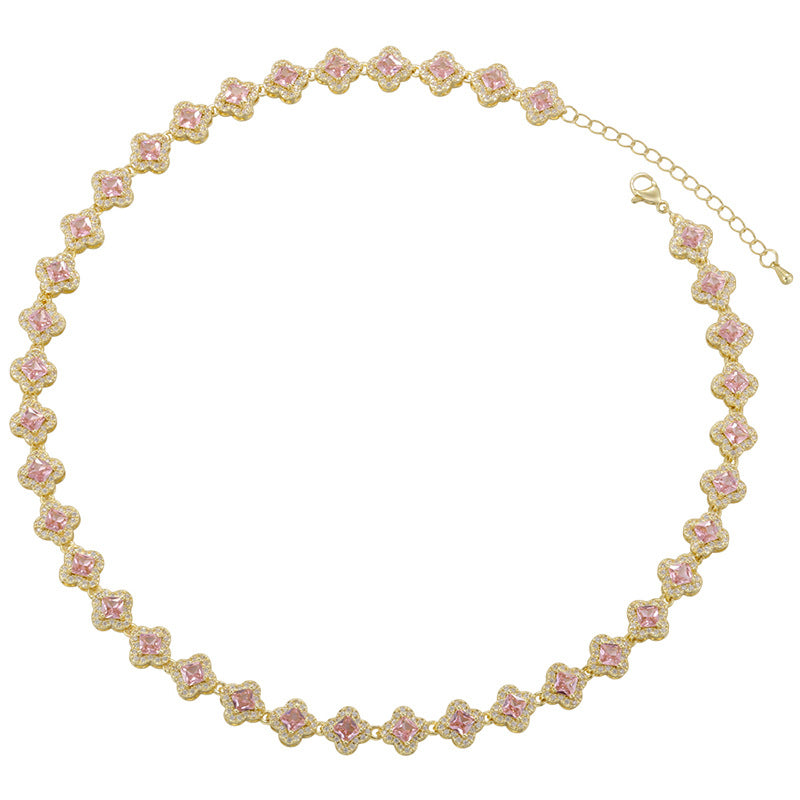 Light Luxury Copper with Colored Diamonds Lucky Clover Necklace