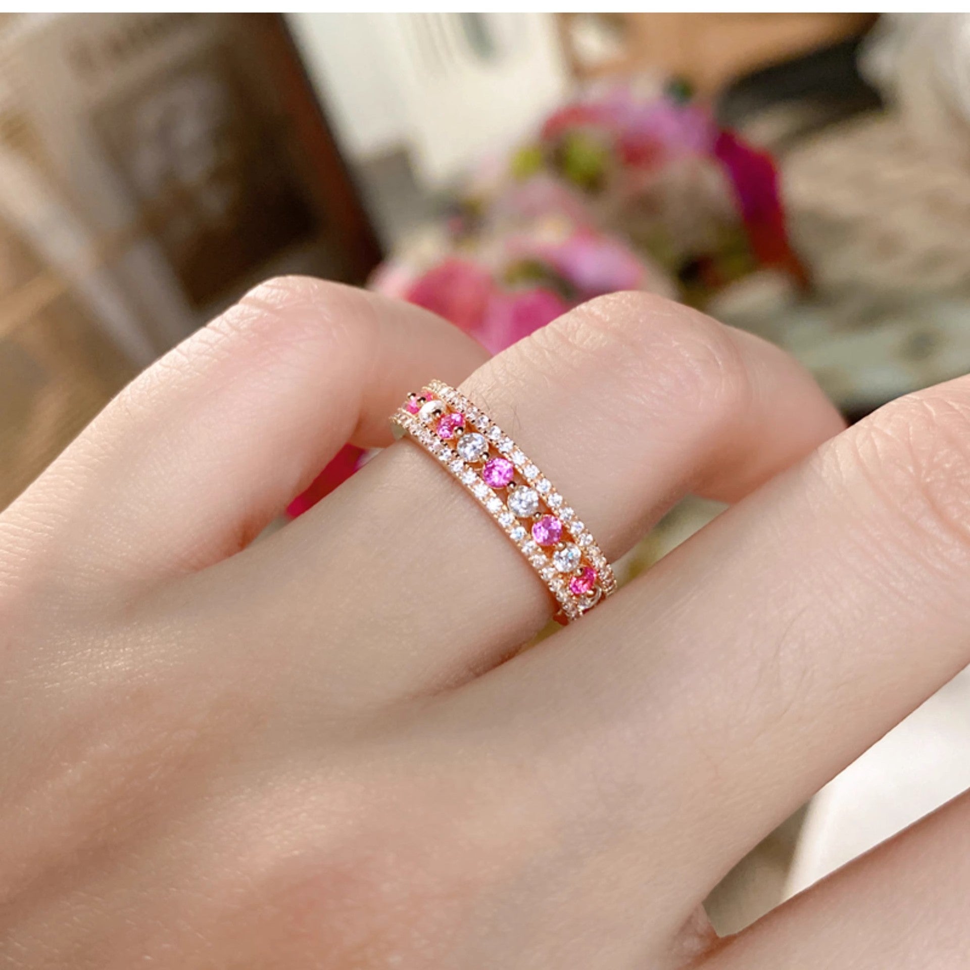 Golden diamond studded hollow ring