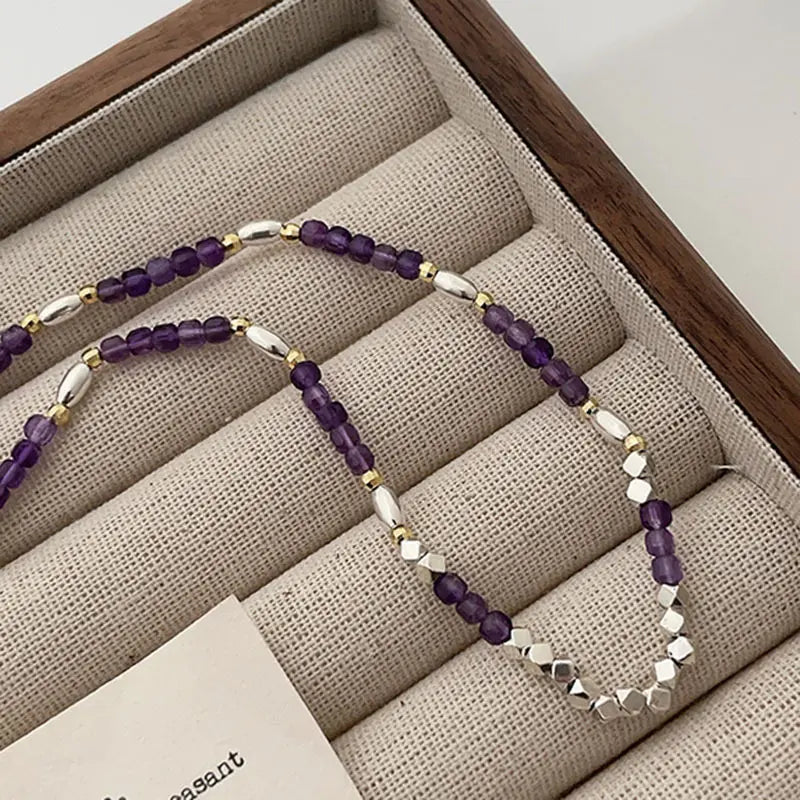 Collier ras du cou en améthyste naturelle