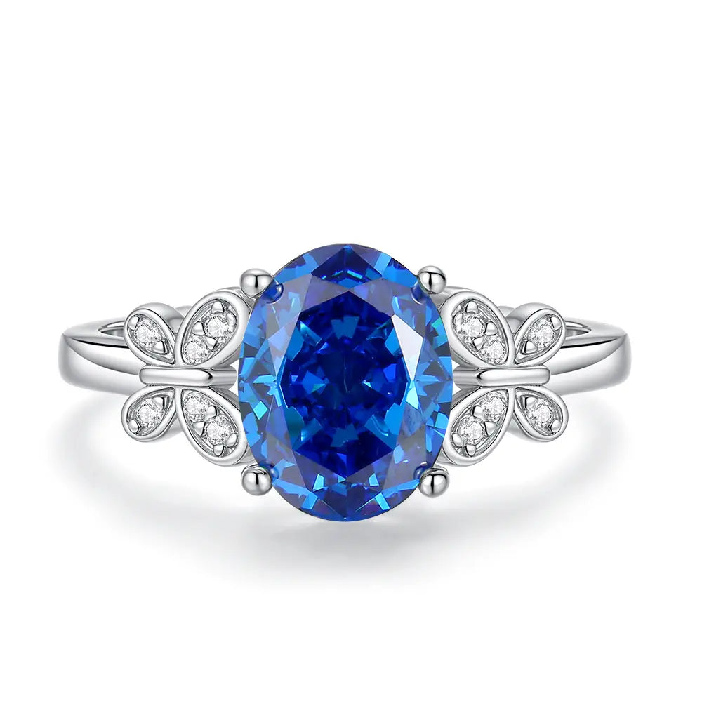 Bague de fiançailles de luxe ovale en saphir bleu pour femme