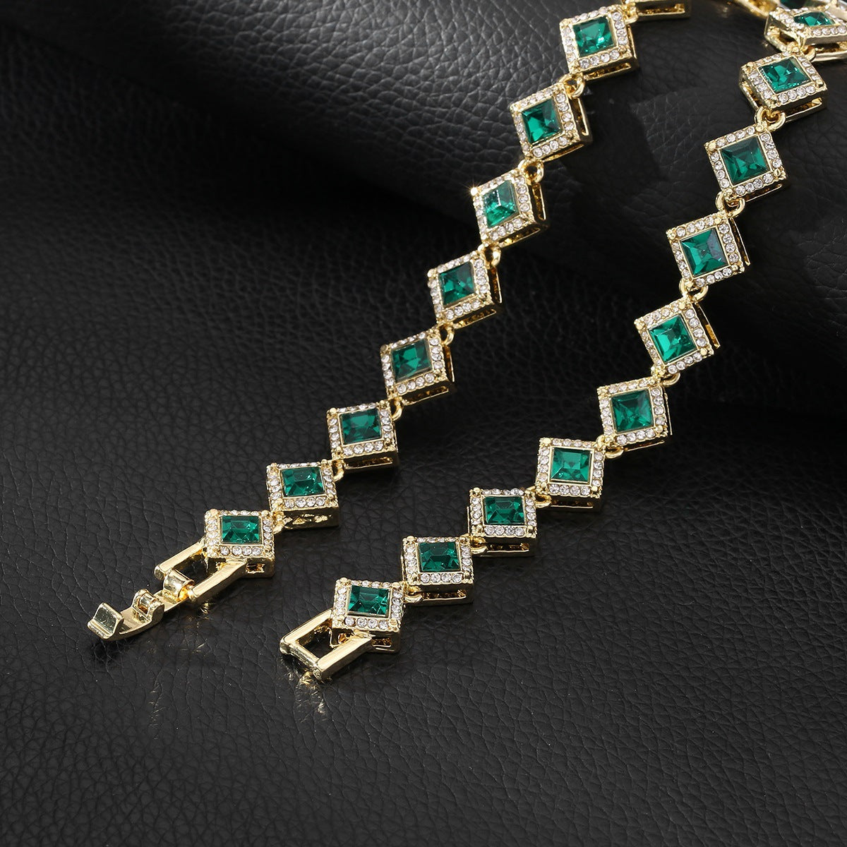 Emerald Small Square Diamond Cuban Necklace