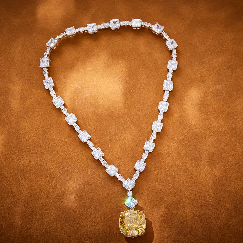 Collier grand diamant fleur de glace plaqué or mode