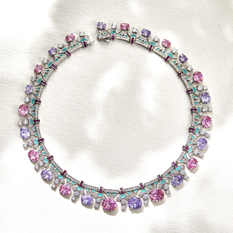 Gold plated enamel gemstone necklace